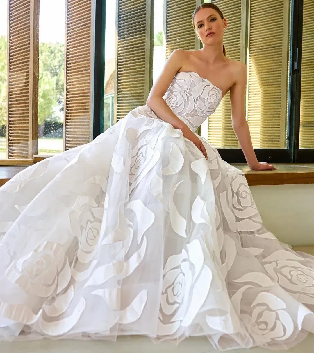 Model wearing a gown by Pronovias