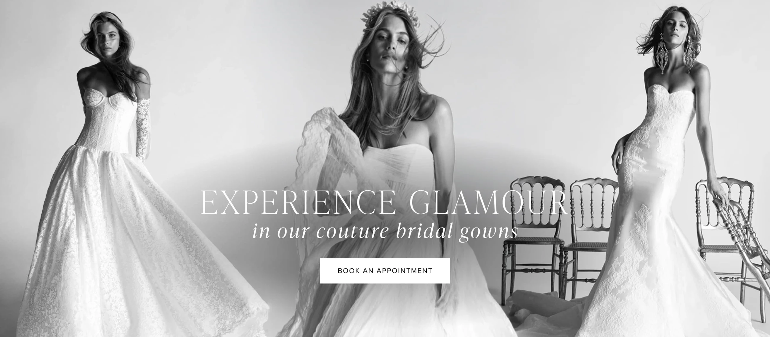 Models wearing Watters bridal gowns, desktop banner